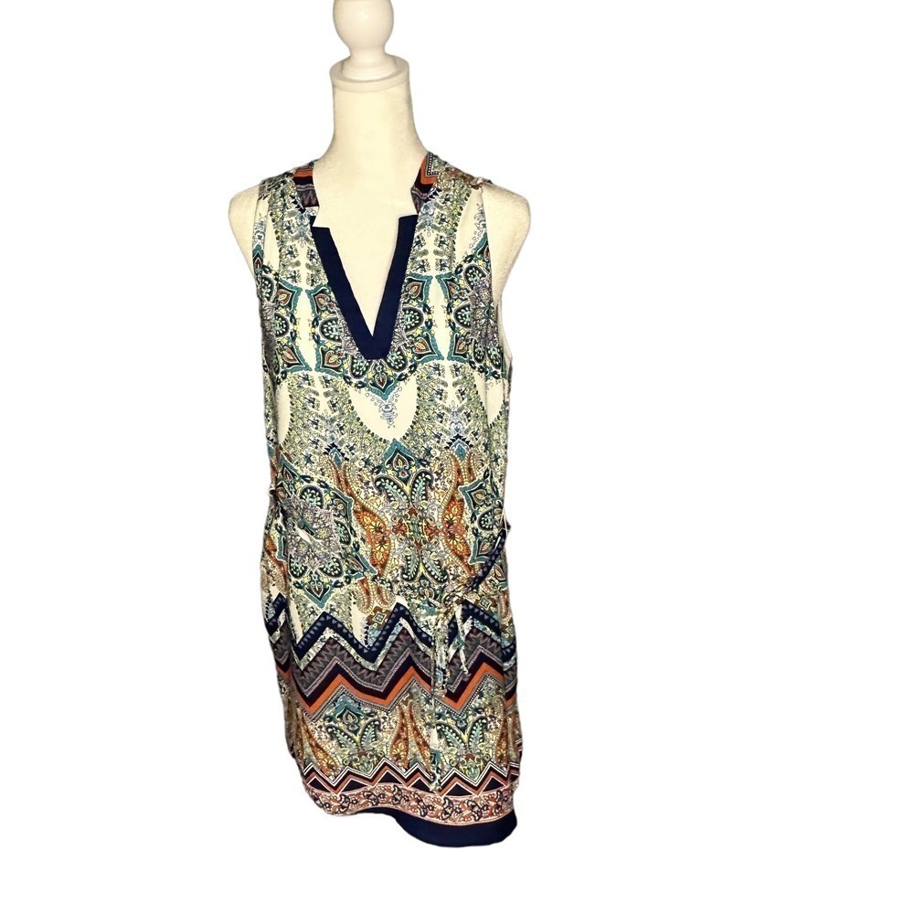 RENEE C Sleeveless Shirt Dress Geometric Print Dress Size Small